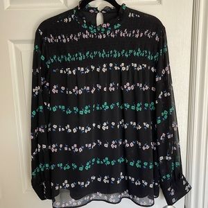 Ann Taylor flowy smocked top sheer sleeve blouse
